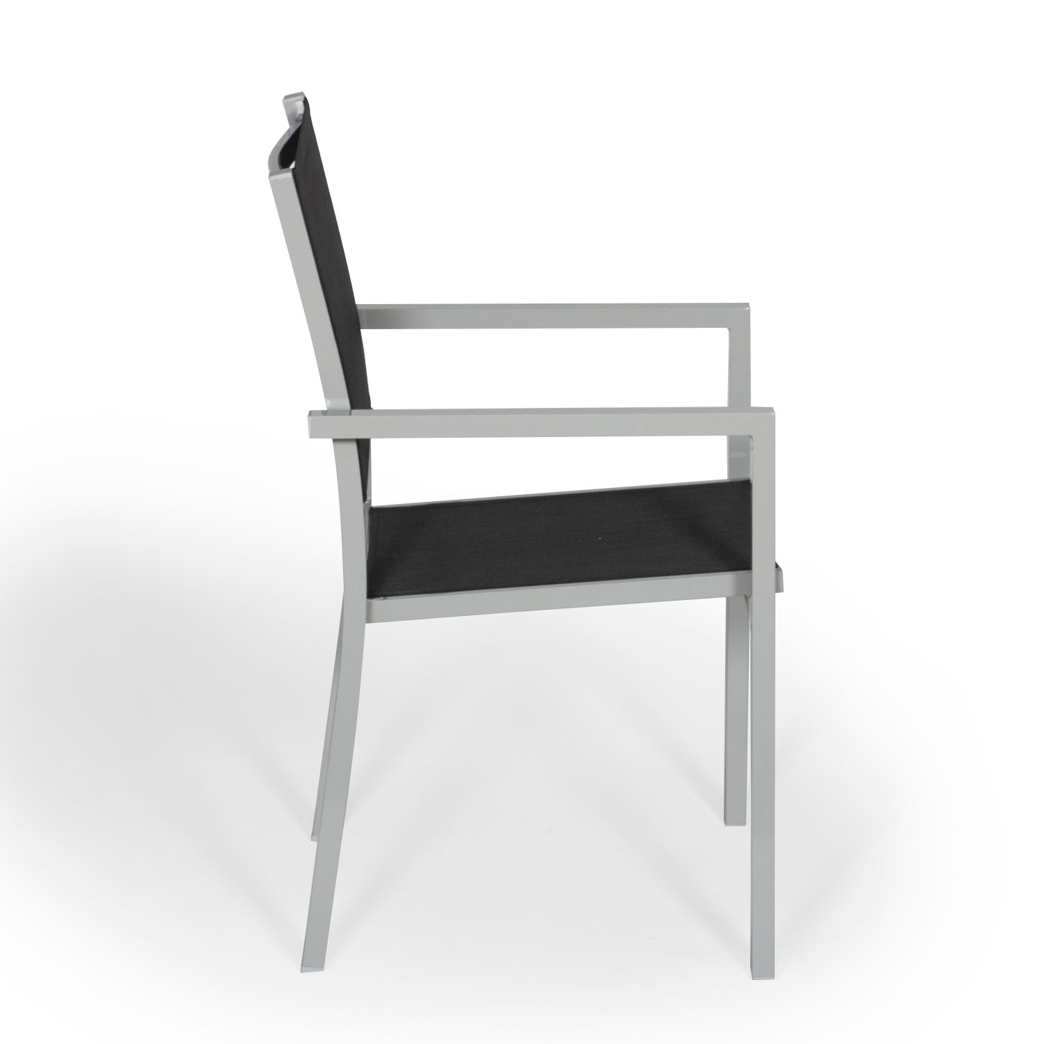 Set of 4 black textilene gray aluminum chairs