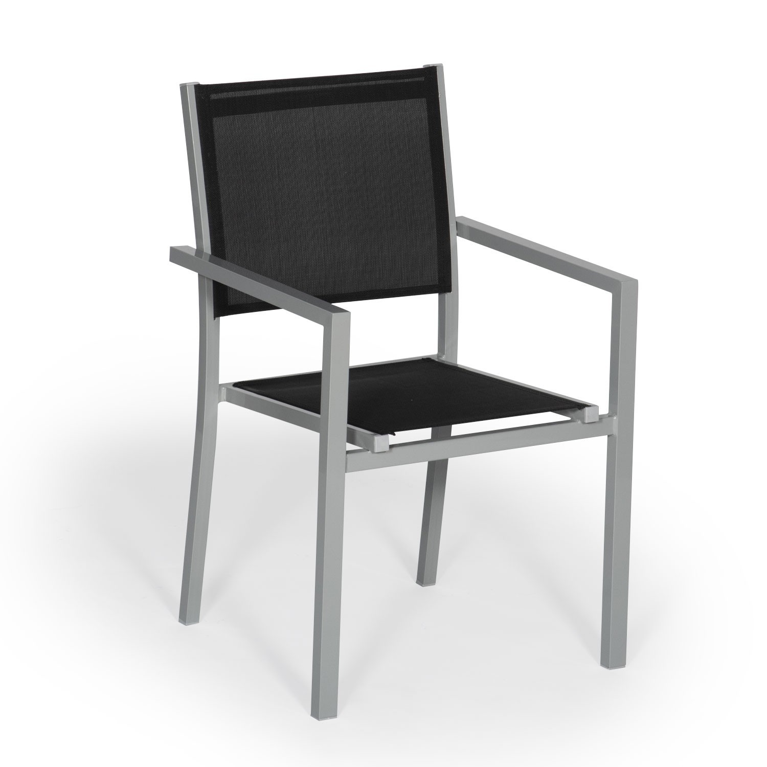 Set of 4 black textilene gray aluminum chairs