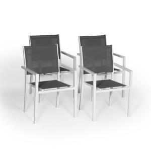 Set of 4 gray textilene white aluminum chairs