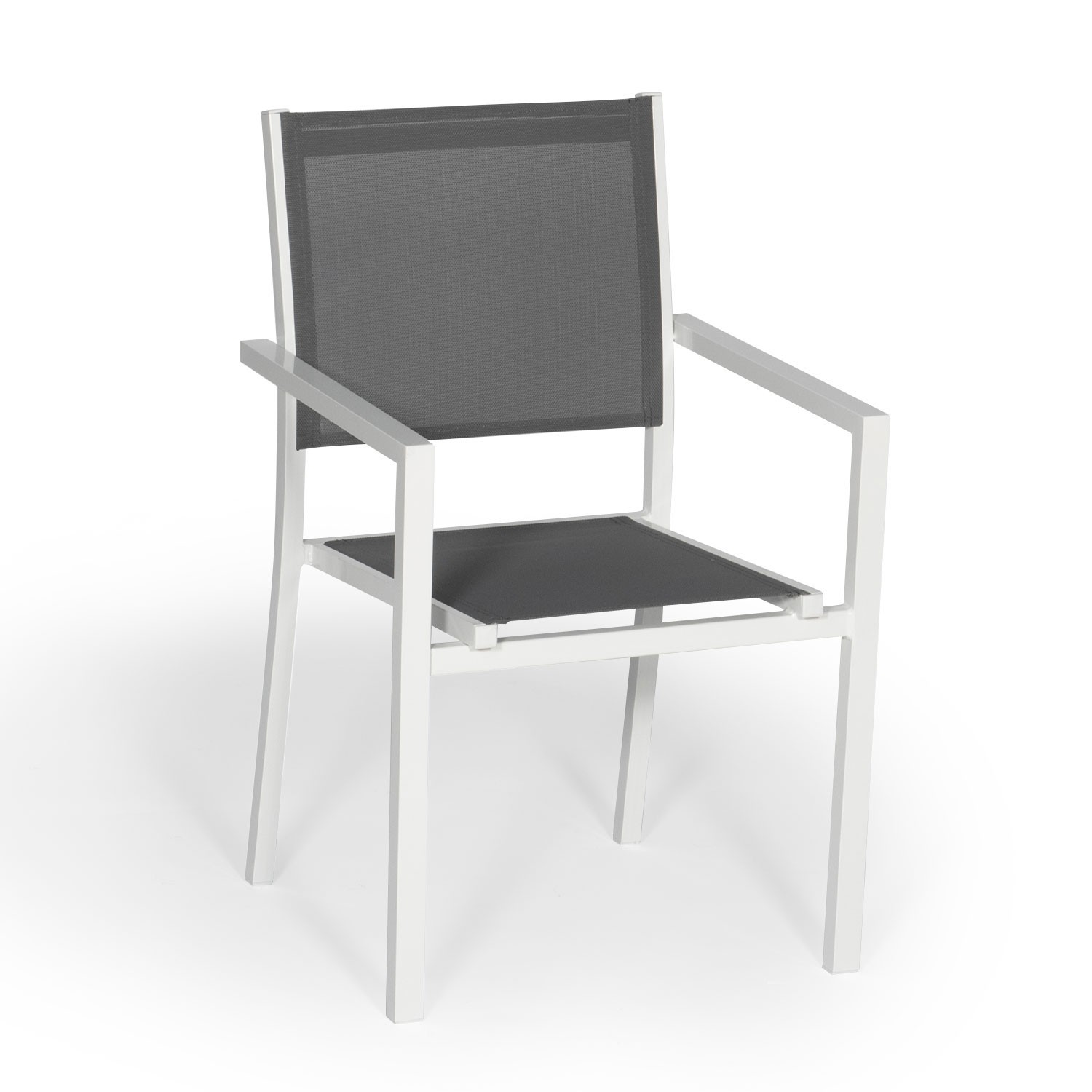 Set of 4 gray textilene white aluminum chairs