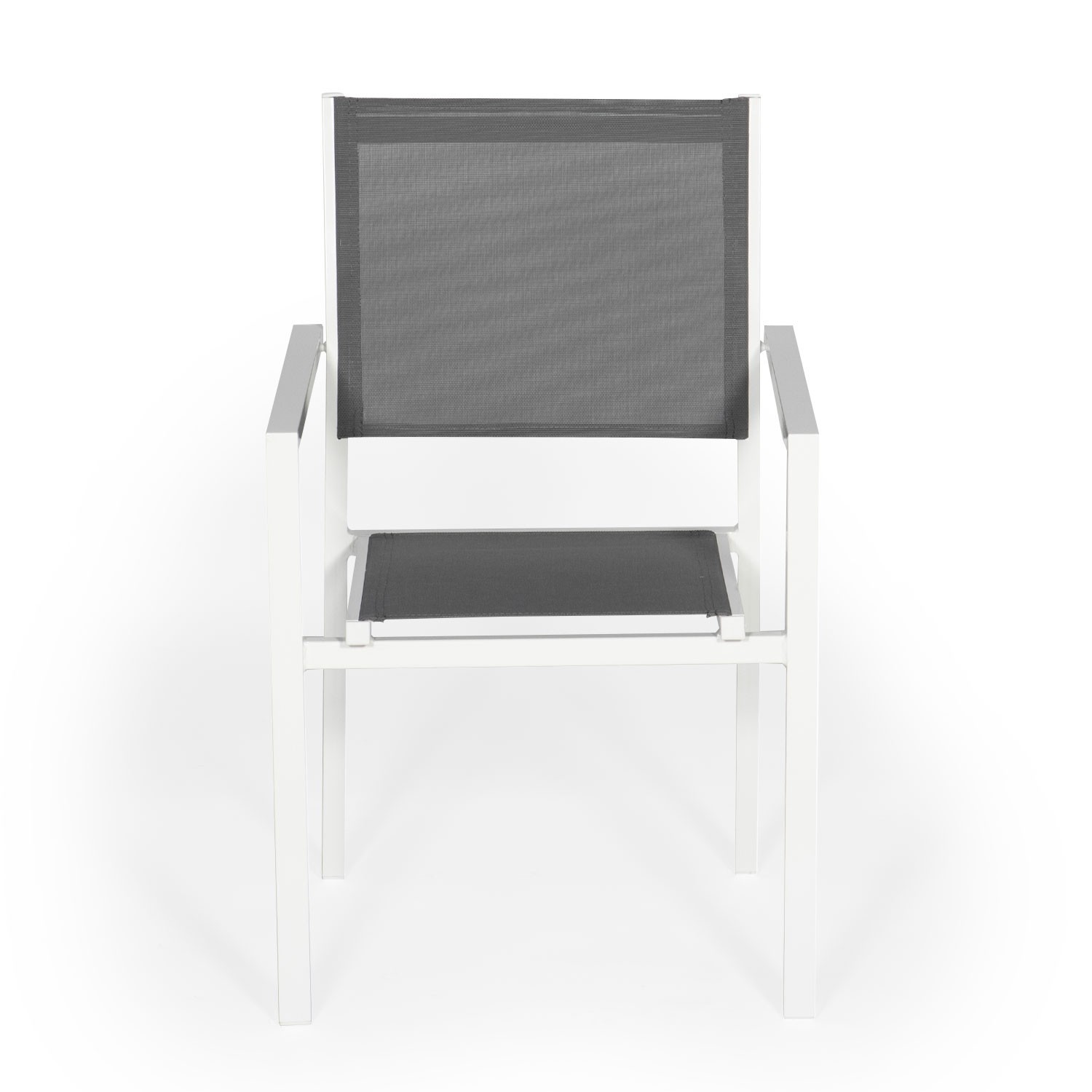 Set of 4 gray textilene white aluminum chairs