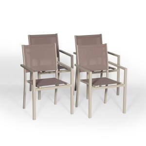 Set of 4 taupe textilene taupe aluminum chairs