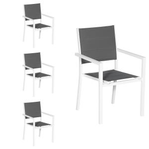 Set of 4 upholstered chairs in white aluminum - gray textilene