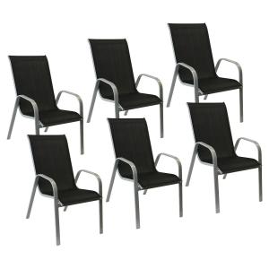 Set of 6 MARBELLA chairs in black textilene - gray aluminum