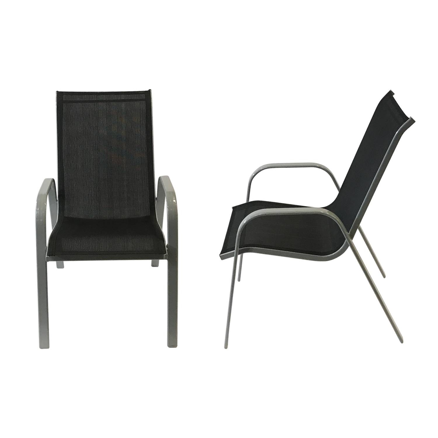 Set of 6 MARBELLA chairs in black textilene - gray aluminum