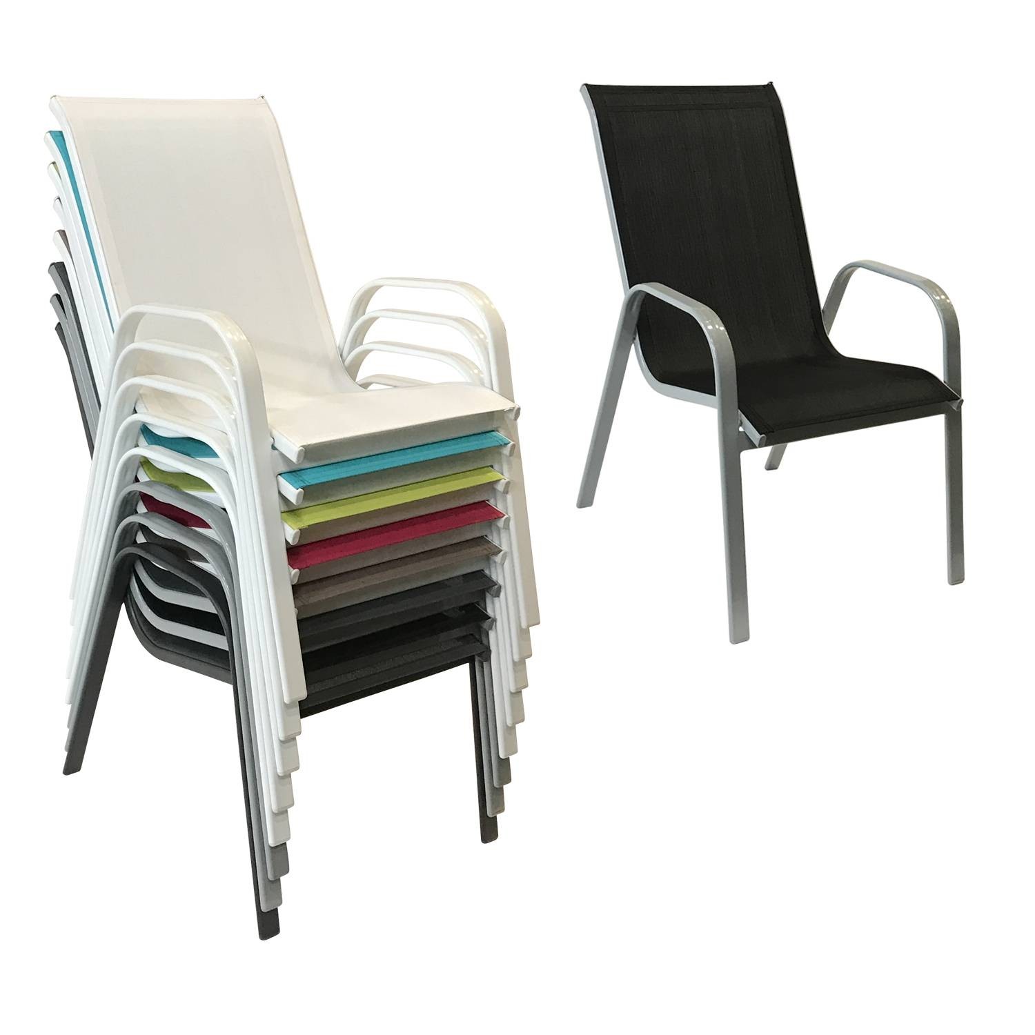 Set of 6 MARBELLA chairs in black textilene - gray aluminum