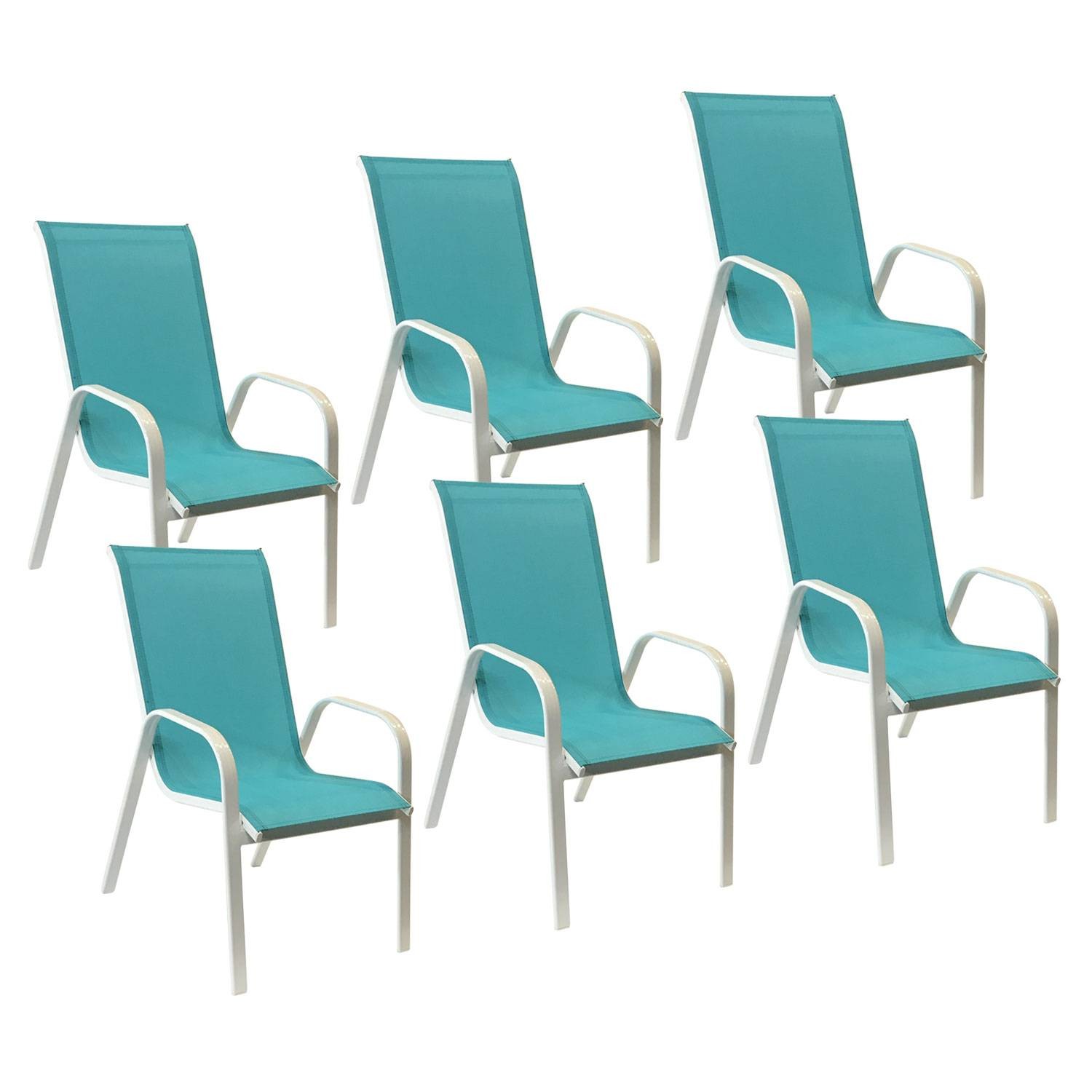 Set of 6 MARBELLA chairs in blue textilene - white aluminum