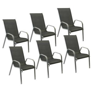 Set of 6 MARBELLA chairs in gray textilene - gray aluminum