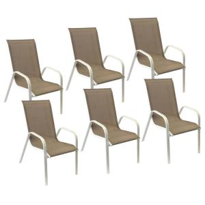 Set of 6 MARBELLA chairs in taupe textilene - white aluminum