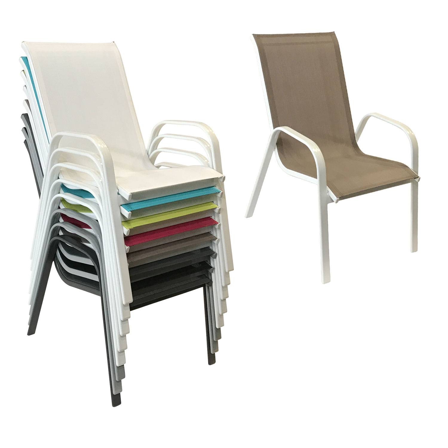 Set of 6 MARBELLA chairs in taupe textilene - white aluminum