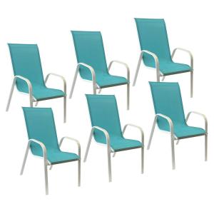 Set of 6 MARBELLA chairs in white textilene - white aluminum