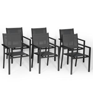 Set of 6 anthracite gray textilene aluminum chairs