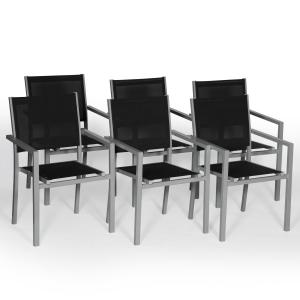 Set of 6 black textilene gray aluminum chairs