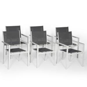 Set of 6 gray textilene white aluminum chairs