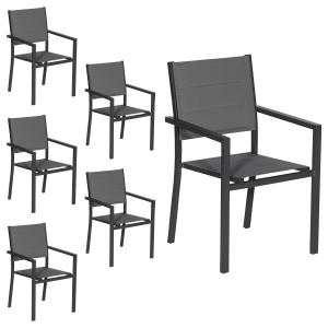 Set of 6 padded chairs in anthracite aluminum - gray textilene