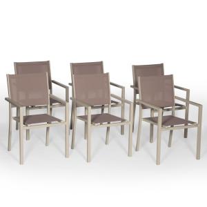 Set of 6 taupe textilene taupe aluminum chairs