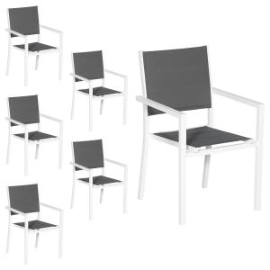 Set of 6 upholstered chairs in white aluminum - gray textilene