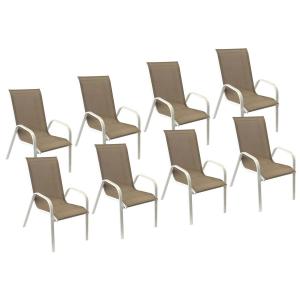 Set of 8 MARBELLA chairs in taupe textilene - white aluminum