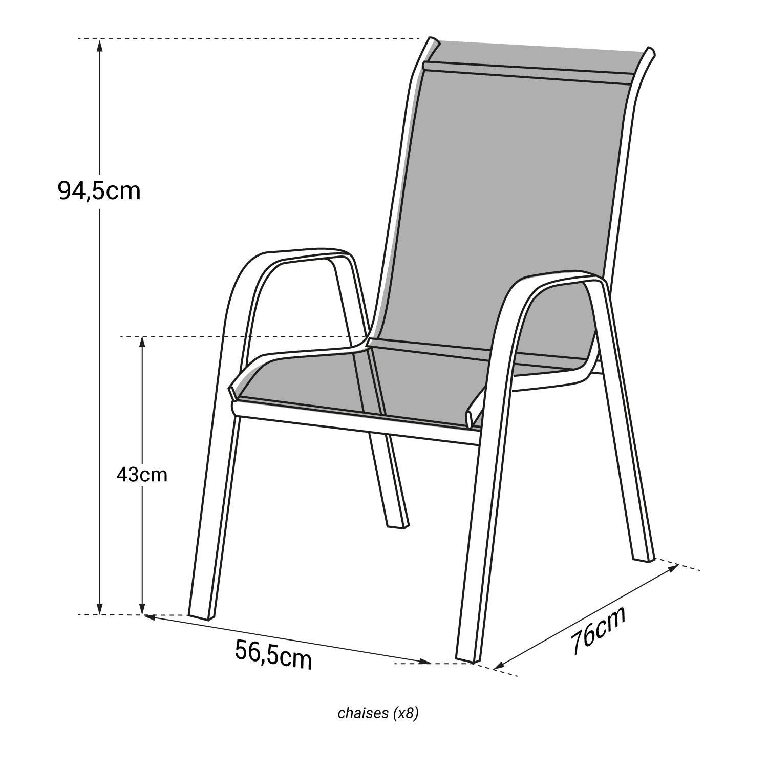 Set of 8 MARBELLA chairs in taupe textilene - white aluminum