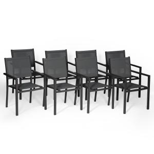 Set of 8 anthracite gray textilene aluminum chairs