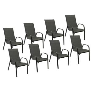 Set of 8  chairs in gray textilene anthracite gray aluminum