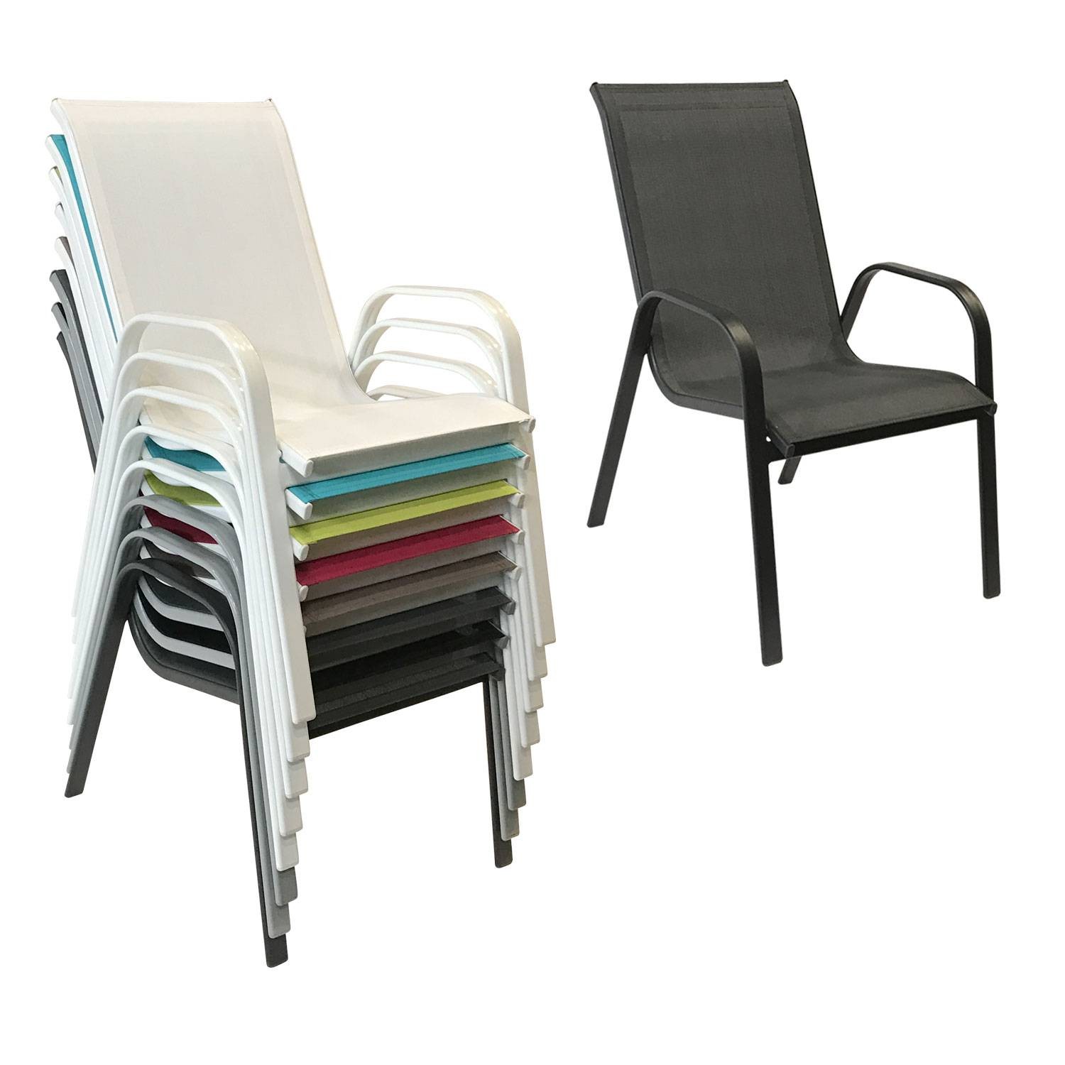 Set of 8  chairs in gray textilene anthracite gray aluminum