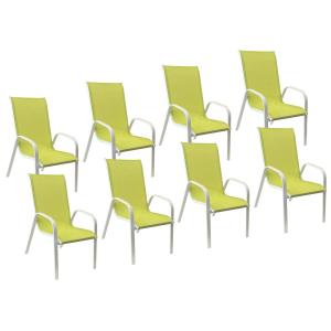 Set of 8 chairs in green textilene white aluminum