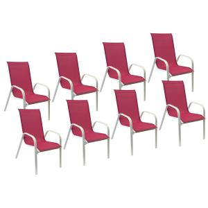 Set of 8  chairs in pink textilene white aluminum