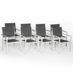 Set of 8 gray textilene white aluminum chairs