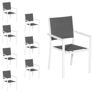 Set of 8 gray textilene white aluminum upholstered chairs