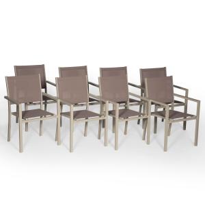 Set of 8 taupe textilene taupe aluminum chairs