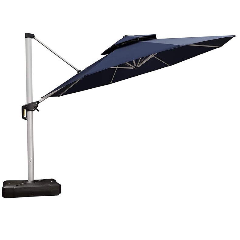 Waterproof Tiltable Cantilever Parasol Double Top Outdoor Garden Umbrella With Stand