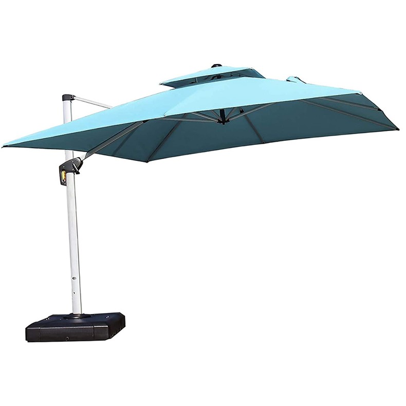 Waterproof Tiltable Cantilever Parasol Double Top Outdoor Garden Umbrella With Stand