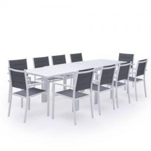 extendable garden furniture chairs and table with gray textilene for 10 seats white aluminum