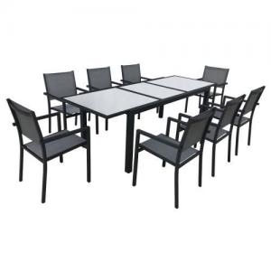 extendable garden furniture in gray textilene 8 places anthracite aluminum