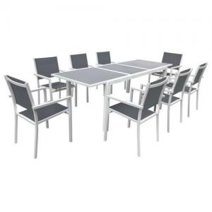 extendable garden furniture in gray textilene 8 places white aluminum