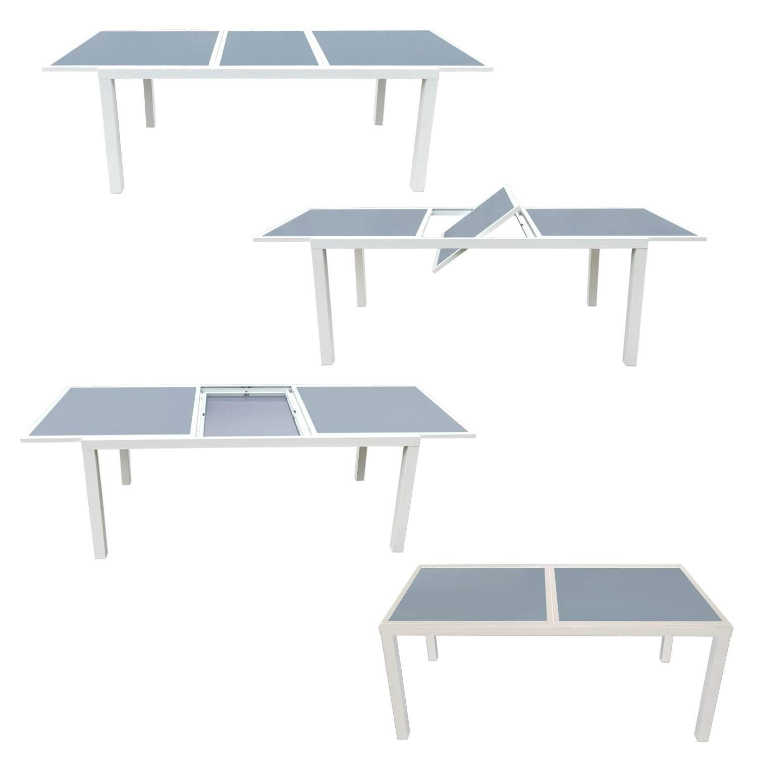 extendable garden furniture in gray textilene 8 places white aluminum