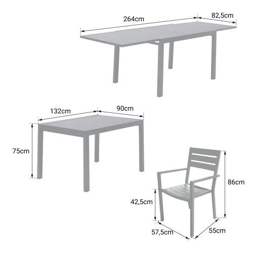 garden furniture extendable 132/264 in anthracite aluminum 10 places