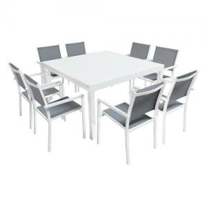 garden furniture extendable 140/200 in gray textilene 10 places white aluminum