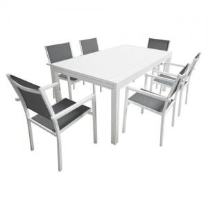 garden furniture extendable 180/300 in gray textilene 10 places white aluminum