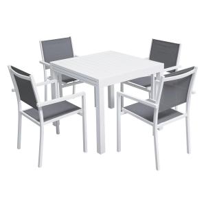 garden furniture extendable 90/180 in gray textilene 8 places white aluminum