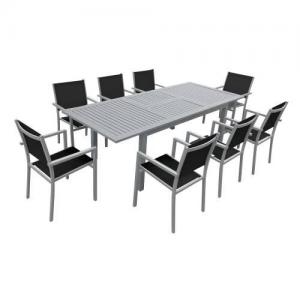 garden furniture extendable in black textilene 8 places gray aluminum