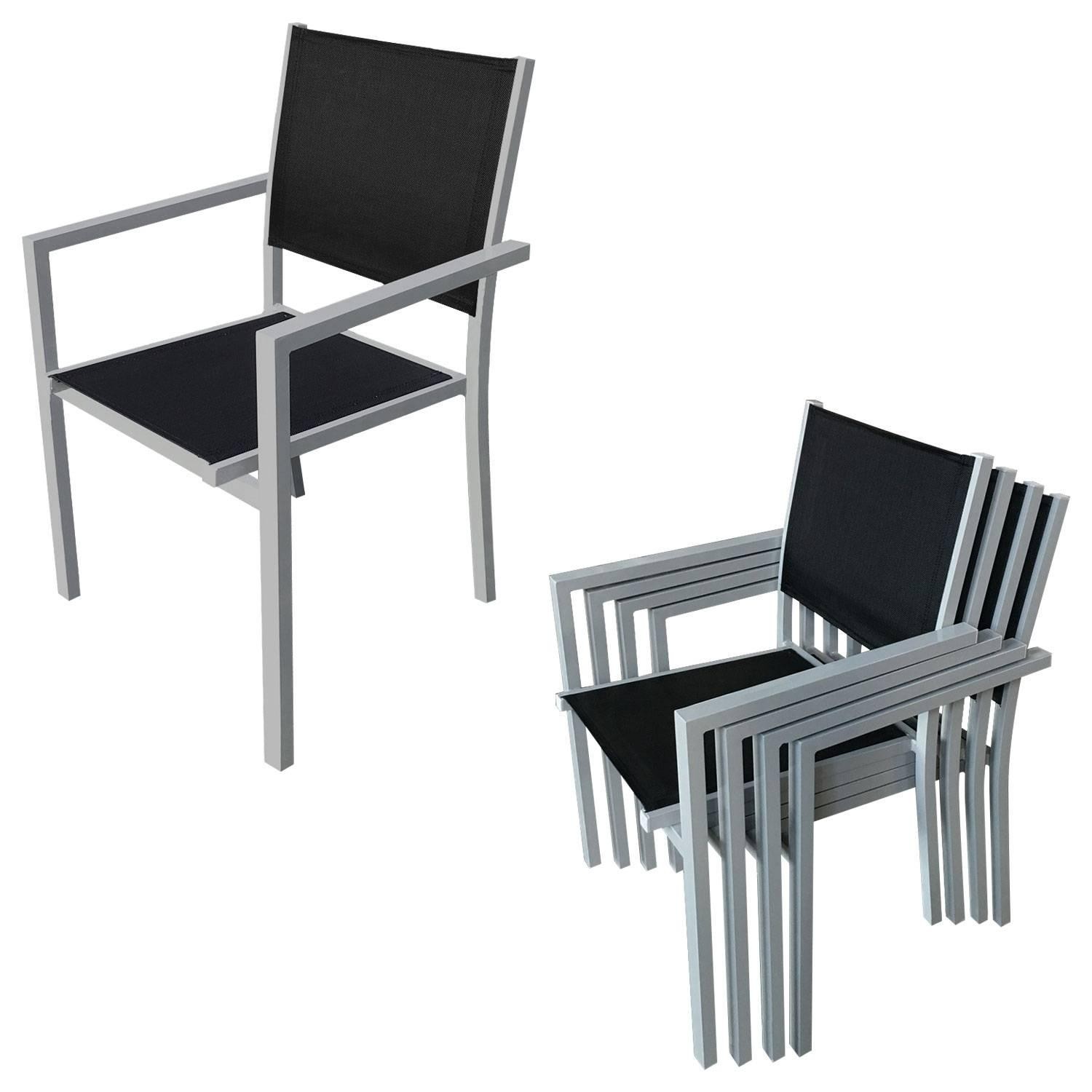 garden furniture extendable in black textilene 8 places gray aluminum