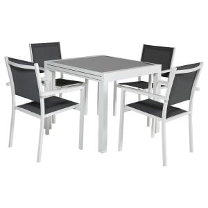 garden furniture extendable in gray textilene 8 places white aluminum