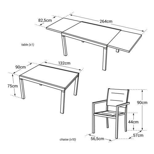 garden furniture extendable with gray textilene 10 places anthracite aluminum