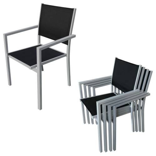 garden furniture in black textilene 6 places gray aluminum