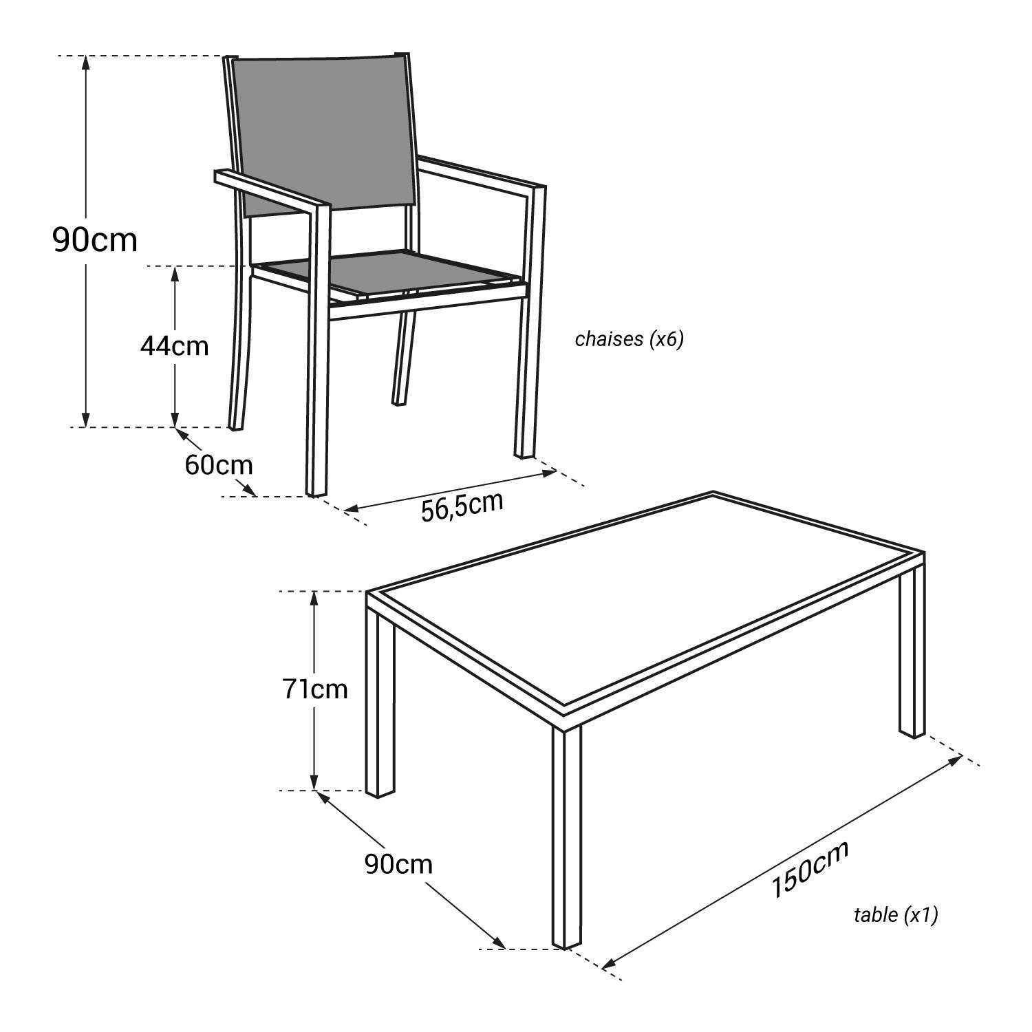 garden furniture in black textilene 6 places gray aluminum