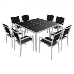 garden furniture in black textilene 8 places gray aluminum