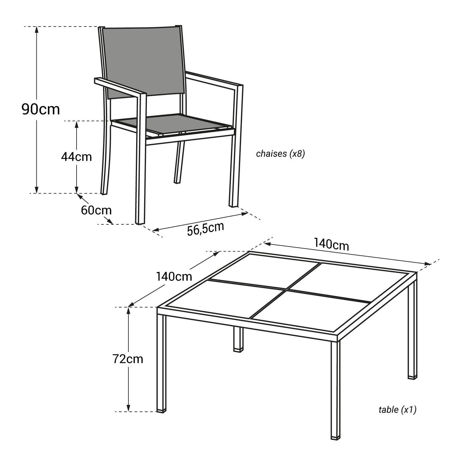 garden furniture in black textilene 8 places gray aluminum