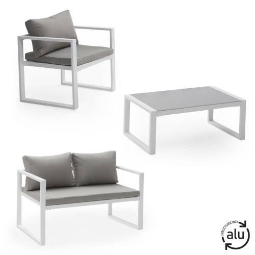 garden furniture in gray fabric 4 places white aluminum